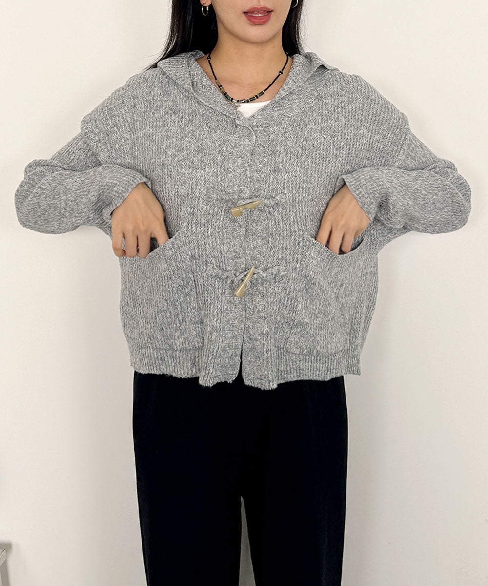 ビビッドレディ VIVIDLADY トグルボタン ニット 長袖 韓国ファッション レディース (グレー) グレー