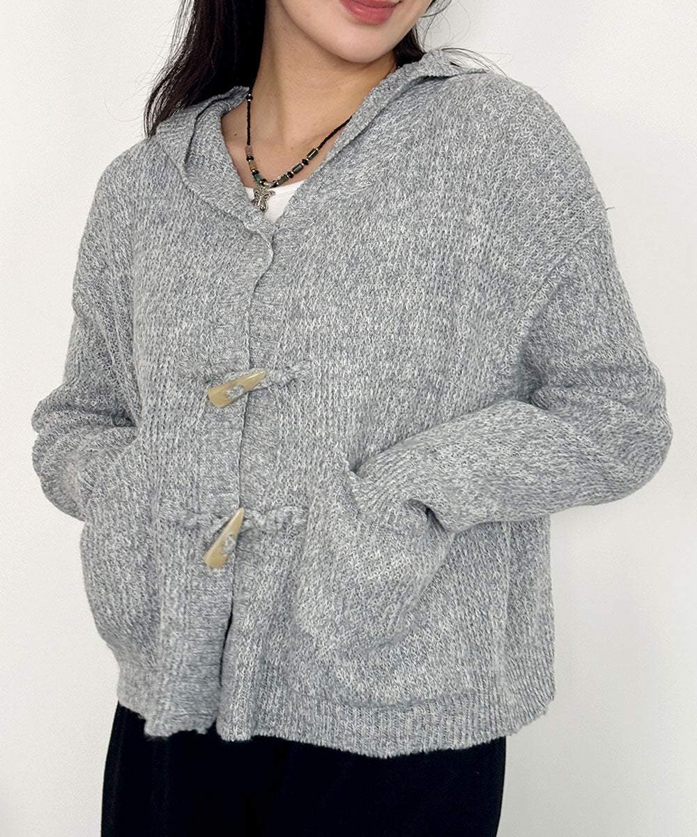 ビビッドレディ VIVIDLADY トグルボタン ニット 長袖 韓国ファッション レディース (グレー) グレー