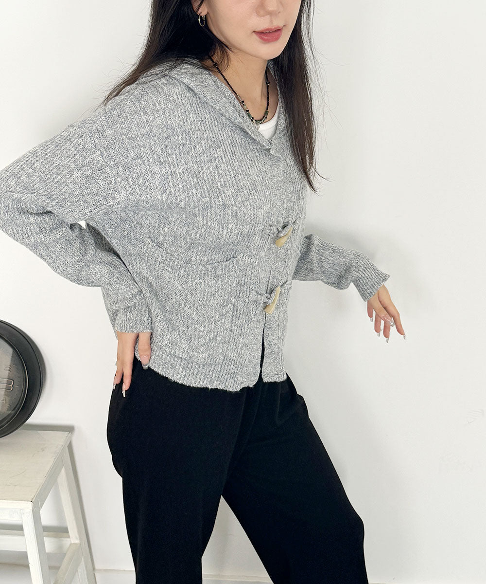 ビビッドレディ VIVIDLADY トグルボタン ニット 長袖 韓国ファッション レディース (グレー) グレー