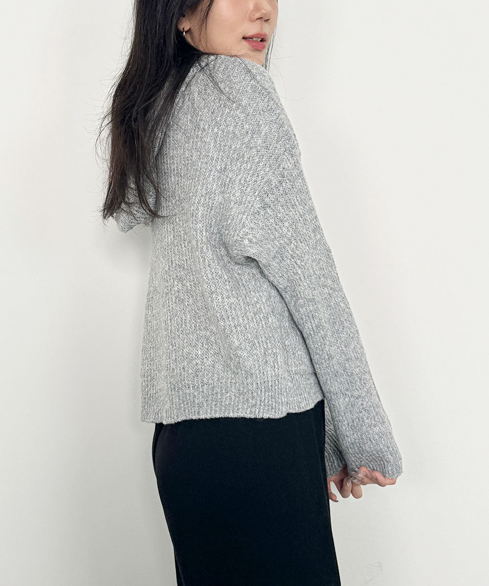 ビビッドレディ VIVIDLADY トグルボタン ニット 長袖 韓国ファッション レディース (グレー) グレー