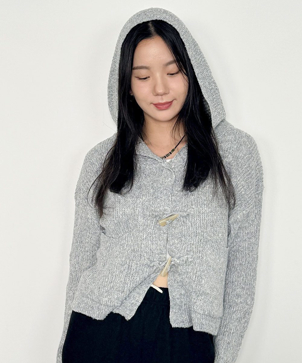 ビビッドレディ VIVIDLADY トグルボタン ニット 長袖 韓国ファッション レディース (グレー) グレー