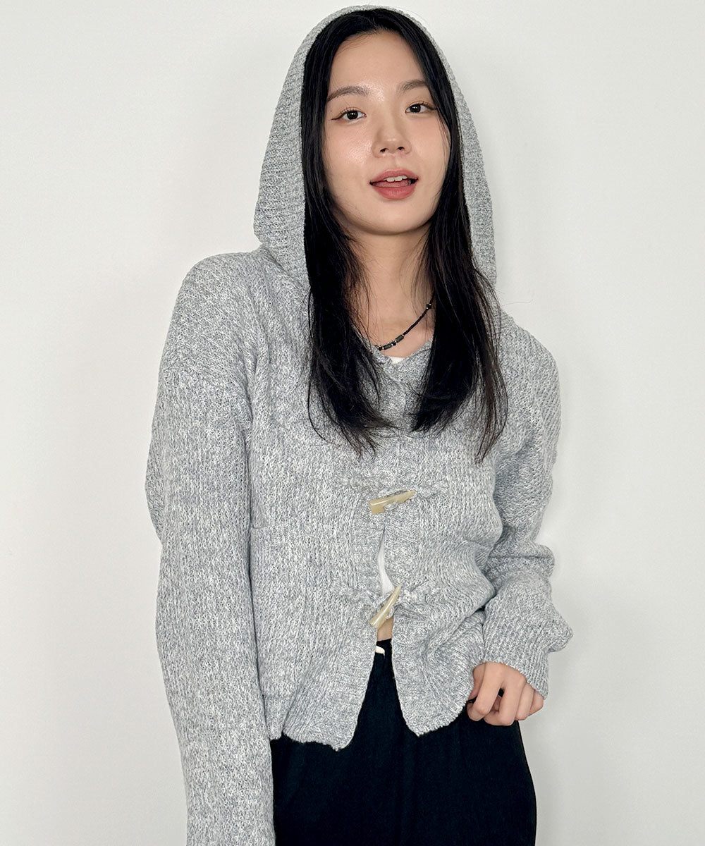 ビビッドレディ VIVIDLADY トグルボタン ニット 長袖 韓国ファッション レディース (グレー) グレー