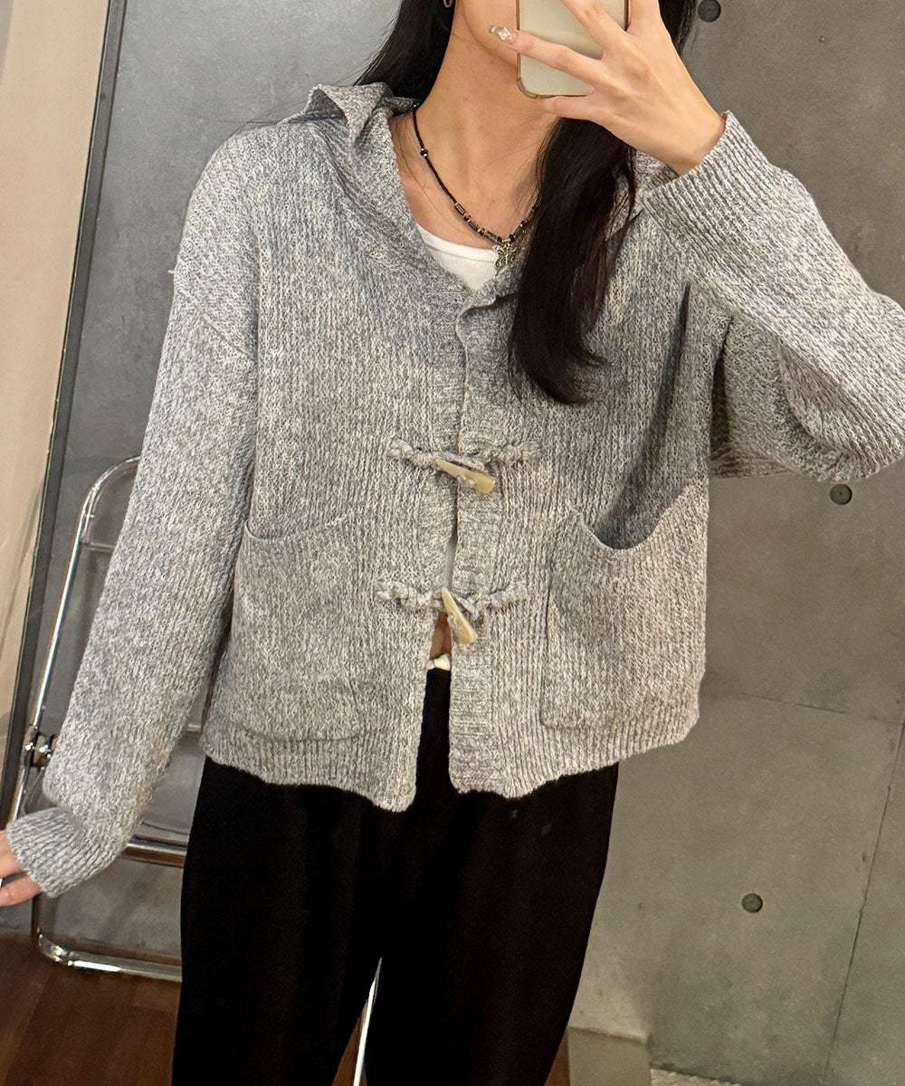 ビビッドレディ VIVIDLADY トグルボタン ニット 長袖 韓国ファッション レディース (グレー) グレー