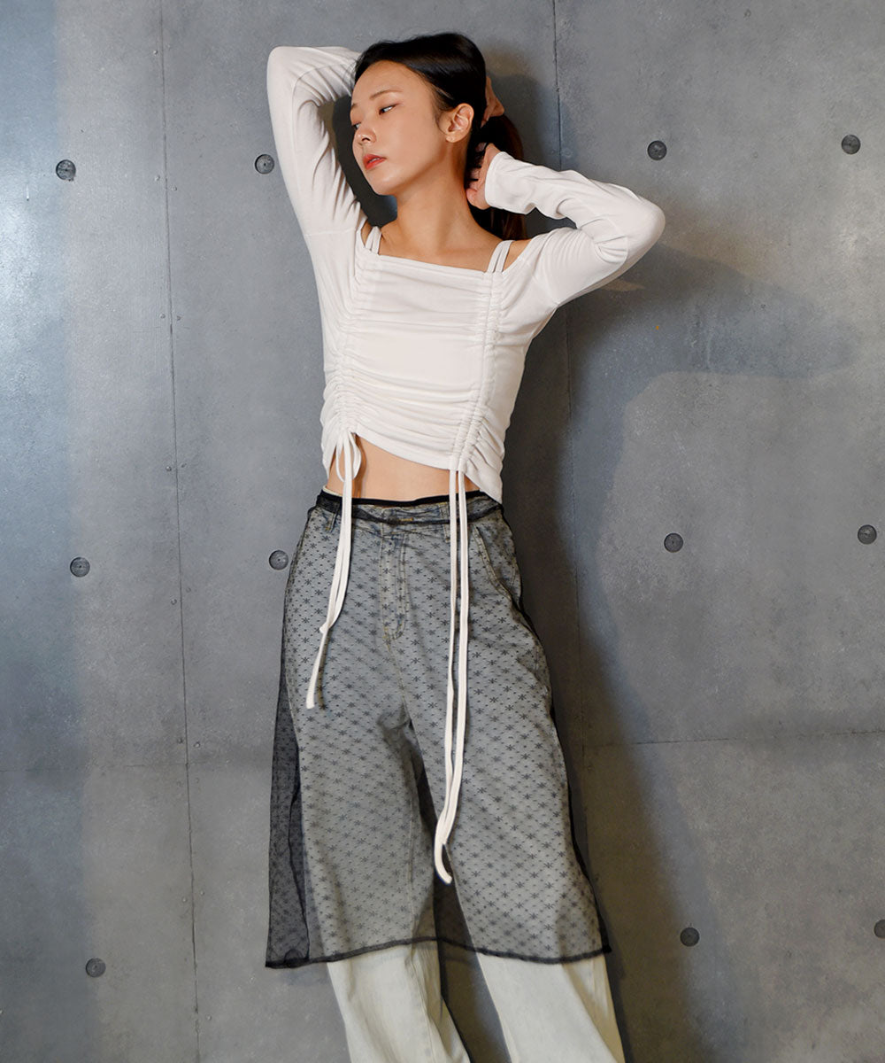 ビビッドレディ VIVIDLADY ルーシングオフショルダー長袖Tシャツ (アイボリー) アイボリー