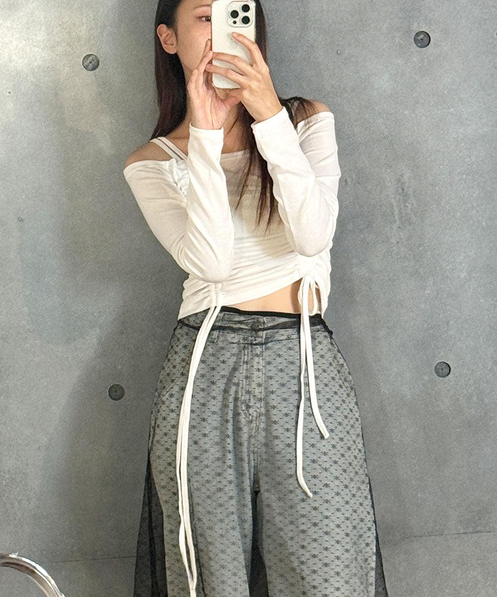 ビビッドレディ VIVIDLADY ルーシングオフショルダー長袖Tシャツ (アイボリー) アイボリー