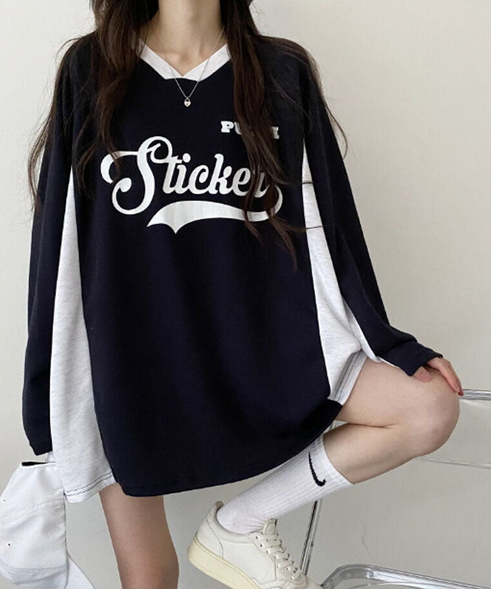 ビビッドレディ VIVIDLADY 韓国ファッション 長袖 tシャツ レディース (ネイビー) ネイビー