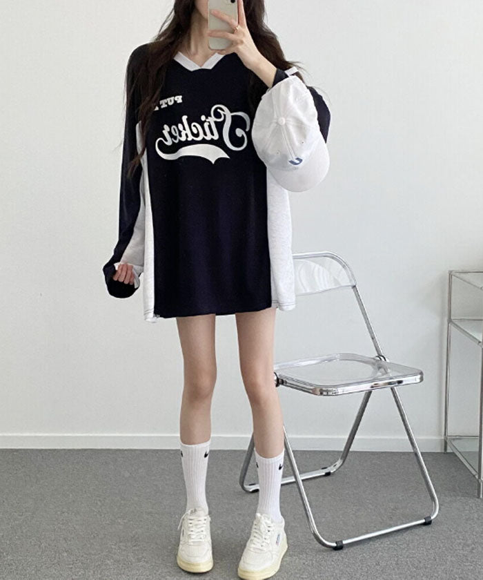 ビビッドレディ VIVIDLADY 韓国ファッション 長袖 tシャツ レディース (ネイビー) ネイビー