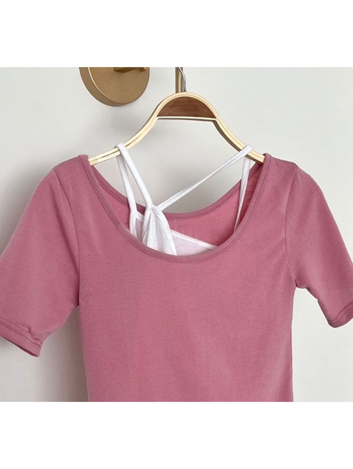 ビビッドレディ VIVIDLADY 2wayクロップド半袖tシャツ+キャミソール (ピンク) ピンク