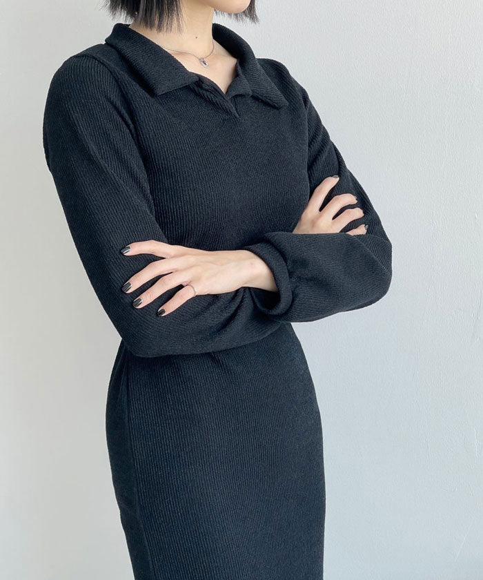 ビビッドレディ VIVIDLADY 襟付きHラインロングワンピース レディース (ブラック) ブラック