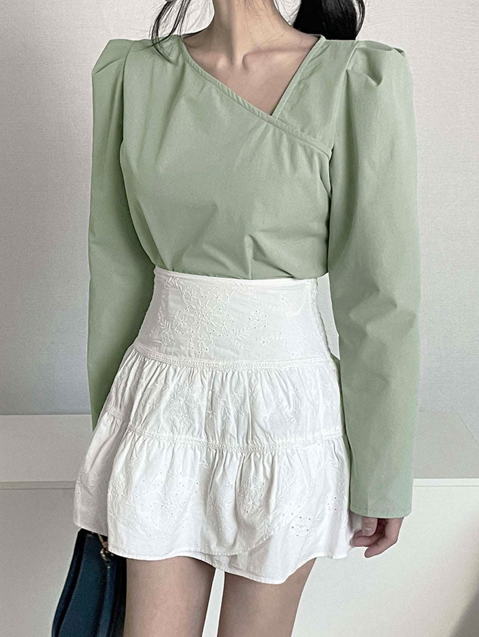 ビビッドレディ VIVIDLADY ピンタック袖vネックブラウス 長袖 全4色 (グリーン) グリーン