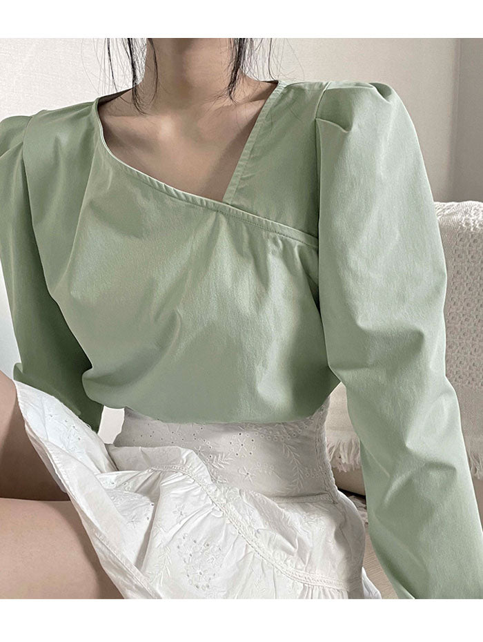 ビビッドレディ VIVIDLADY ピンタック袖vネックブラウス 長袖 全4色 (グリーン) グリーン