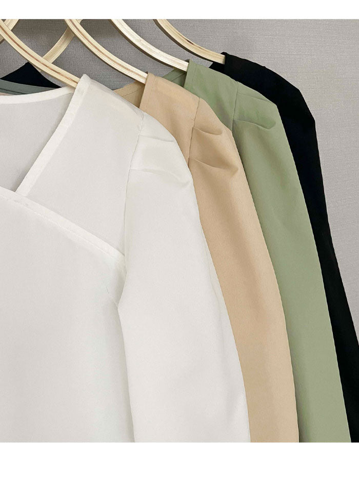 ビビッドレディ VIVIDLADY ピンタック袖vネックブラウス 長袖 全4色 (グリーン) グリーン