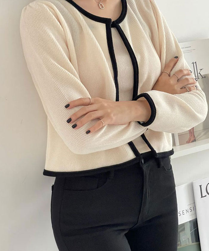 ビビッドレディ VIVIDLADY 配色ラインポイントカーディガンセット (クリーム) クリーム