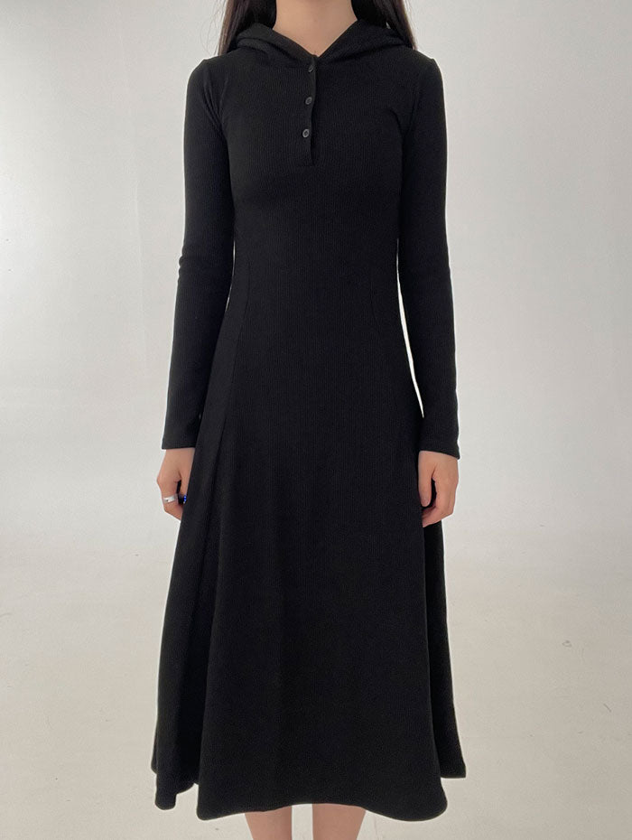 ビビッドレディ VIVIDLADY フード付きAラインワンピース ロング丈 レディース (ブラック) ブラック