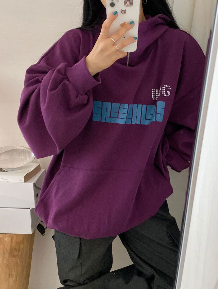 ビビッドレディ VIVIDLADY オーバーフィットロゴ入りパーカー 長袖 (パープル) パープル