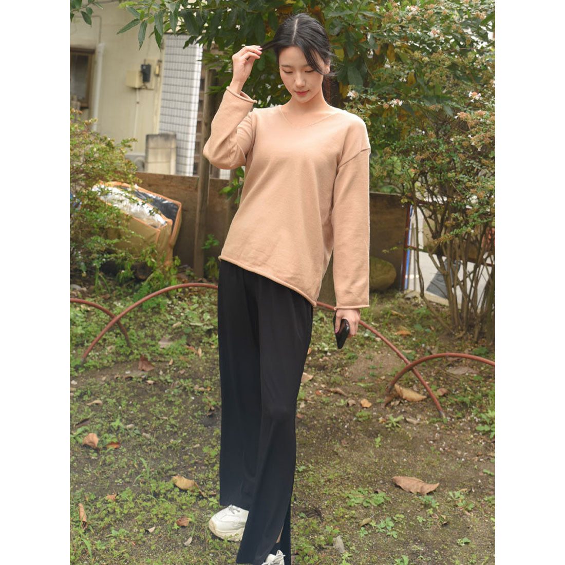 ビビッドレディ VIVIDLADY ニット レディース 長袖 ニット レディース 秋 vネック ねじれ ニット 長袖 レディース トップス レディース vネック (ベージュ) ベージュ