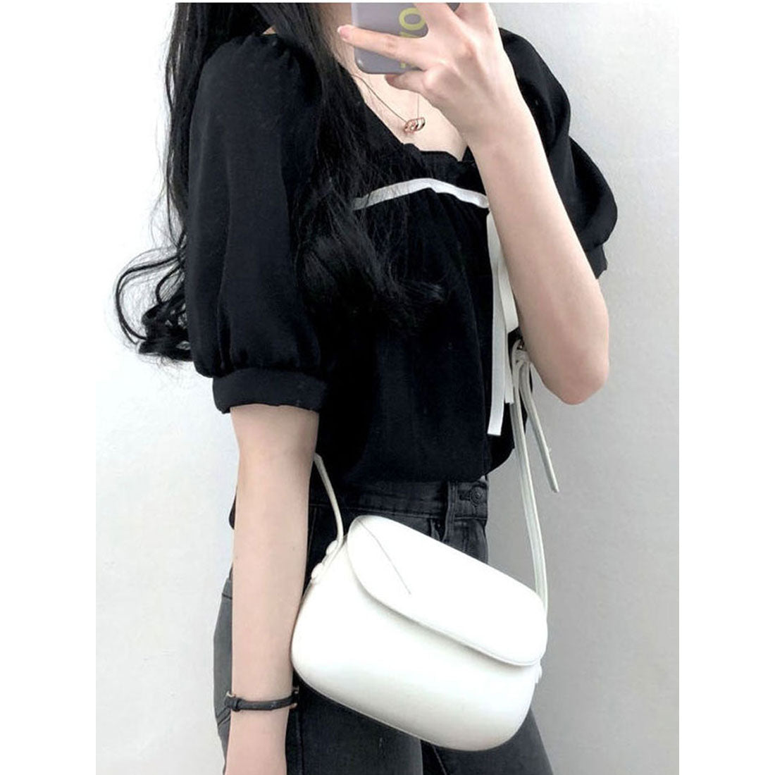 ビビッドレディ VIVIDLADY リボン付きふんわりスリーブブラウス 全4色 レディース (アイボリー) アイボリー