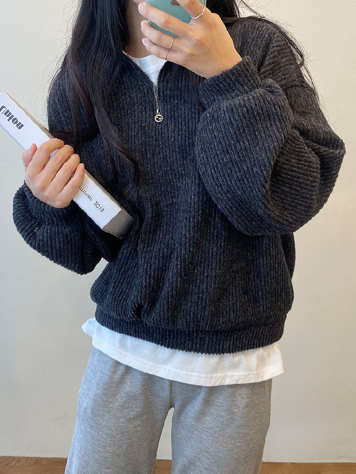 ビビッドレディ VIVIDLADY ふわふわの表起毛リブジップアップニット (チャコール) チャコール