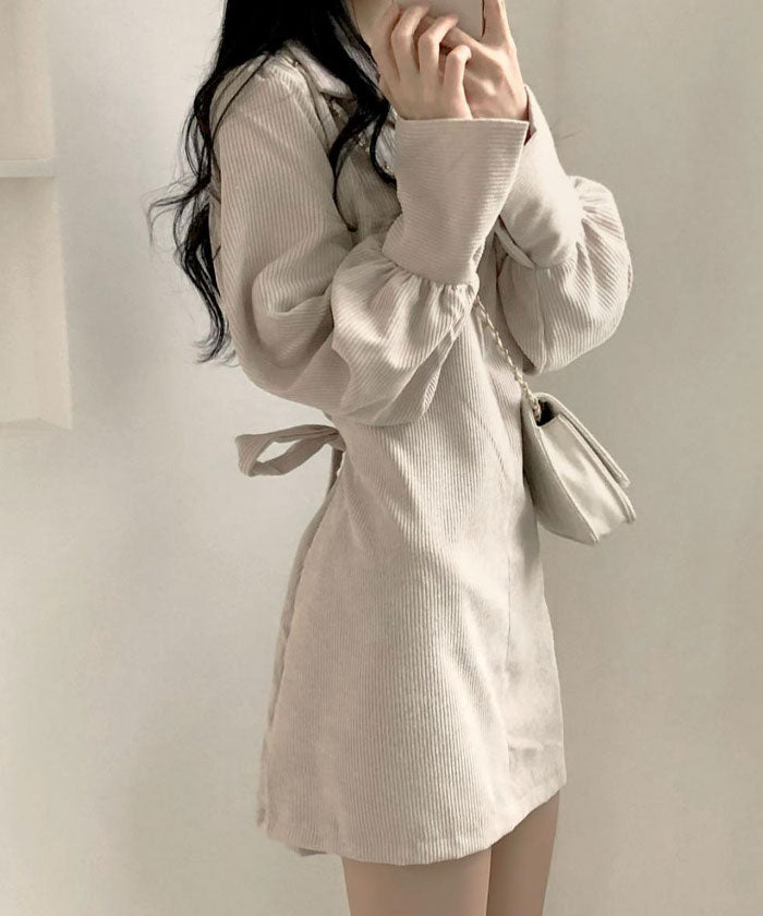 ビビッドレディ VIVIDLADY ワンピース レディース きれいめ 長袖 襟付き コーデュロイワンピ (ベージュ) ベージュ