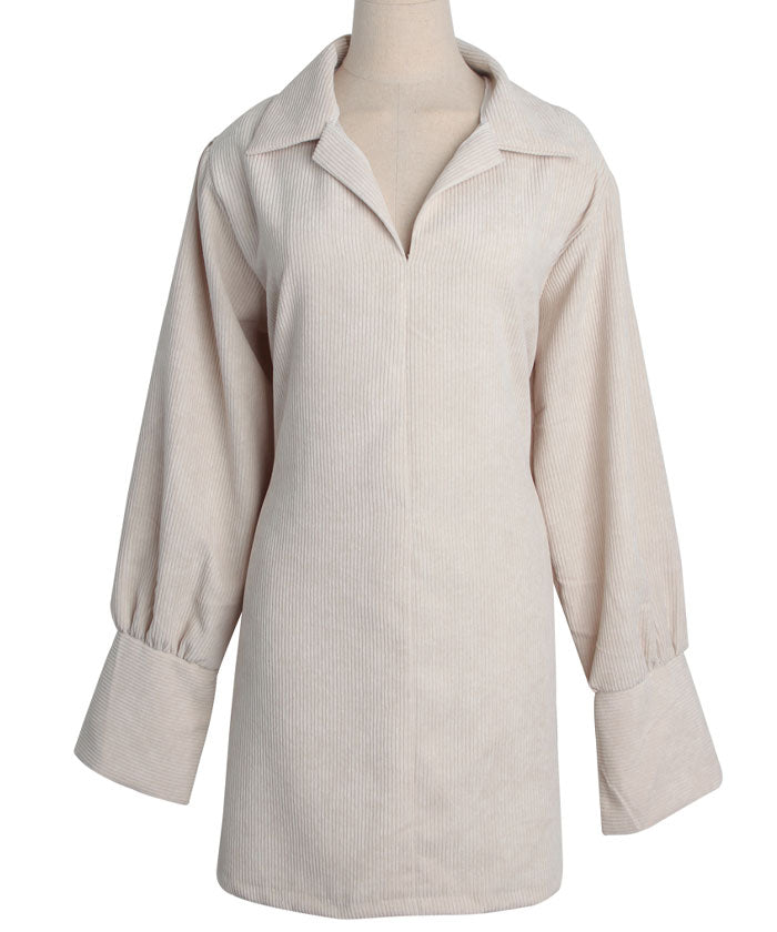 ビビッドレディ VIVIDLADY ワンピース レディース きれいめ 長袖 襟付き コーデュロイワンピ (ベージュ) ベージュ