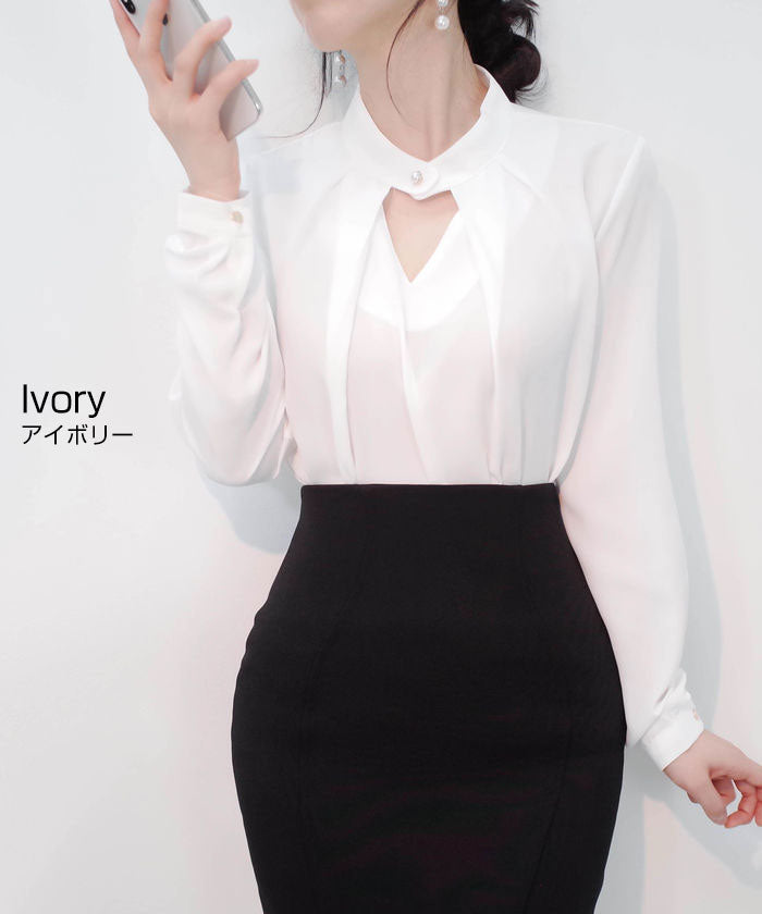 ビビッドレディ VIVIDLADY ピンタックブラウス ブラウス オフィス (アイボリー) アイボリー