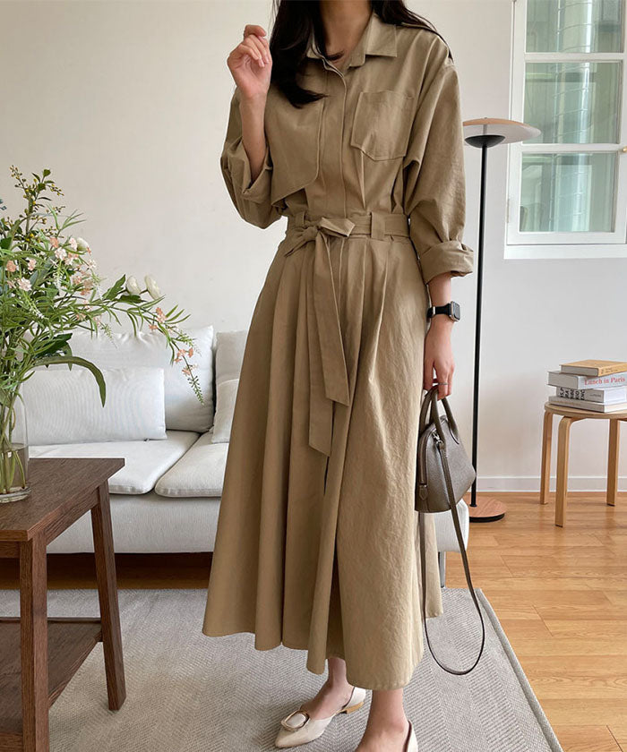 ビビッドレディ VIVIDLADY 2wayトレンチコートワンピース ロング丈 ジャケット (ベージュ) ベージュ