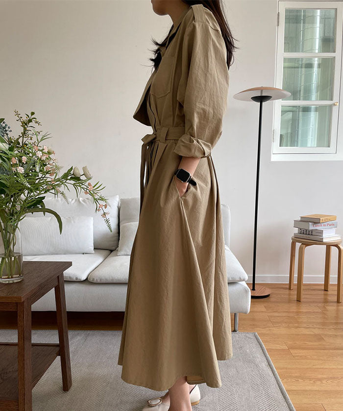 ビビッドレディ VIVIDLADY 2wayトレンチコートワンピース ロング丈 ジャケット (ベージュ) ベージュ