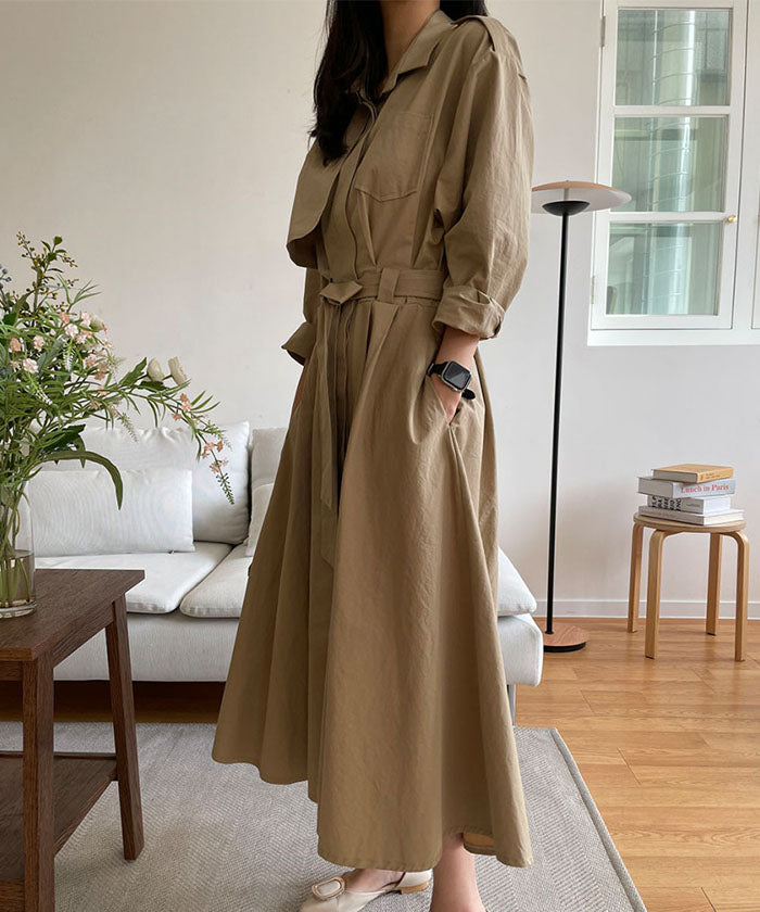 ビビッドレディ VIVIDLADY 2wayトレンチコートワンピース ロング丈 ジャケット (ベージュ) ベージュ