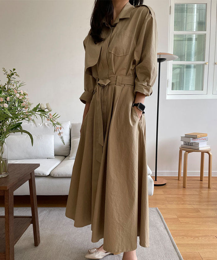 ビビッドレディ VIVIDLADY 2wayトレンチコートワンピース ロング丈 ジャケット (ベージュ) ベージュ