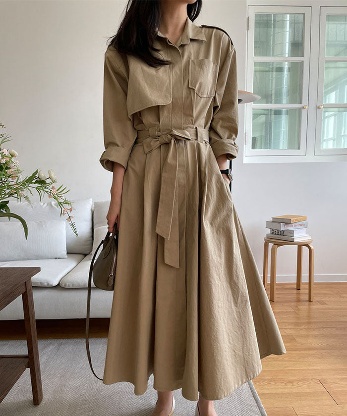 ビビッドレディ VIVIDLADY 2wayトレンチコートワンピース ロング丈 ジャケット (ベージュ) ベージュ