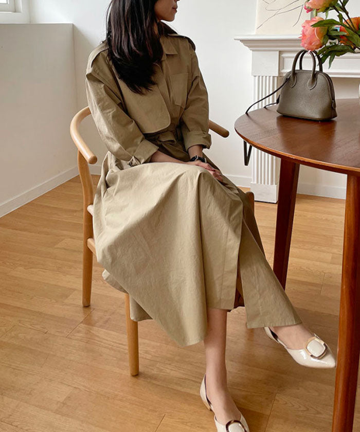 ビビッドレディ VIVIDLADY 2wayトレンチコートワンピース ロング丈 ジャケット (ベージュ) ベージュ