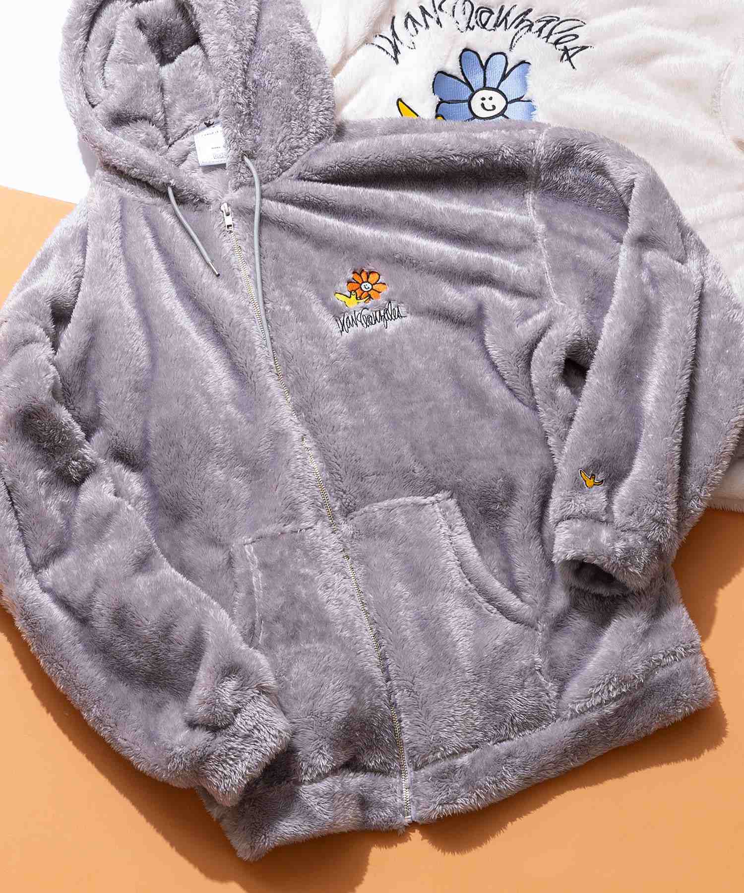 ワットイットイズント アートバイ マークゴンザレス ART BY MARKGONZALES 【What it isNt】ボア BIG ジップ パーカー,グレー