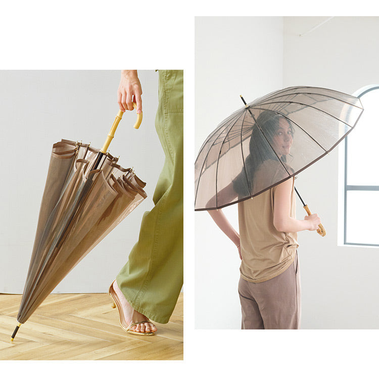 傘 16本骨 ビニール傘 大型 塑膠邊條 耐用 抗風 女士 長傘 雨傘【Wpc.】