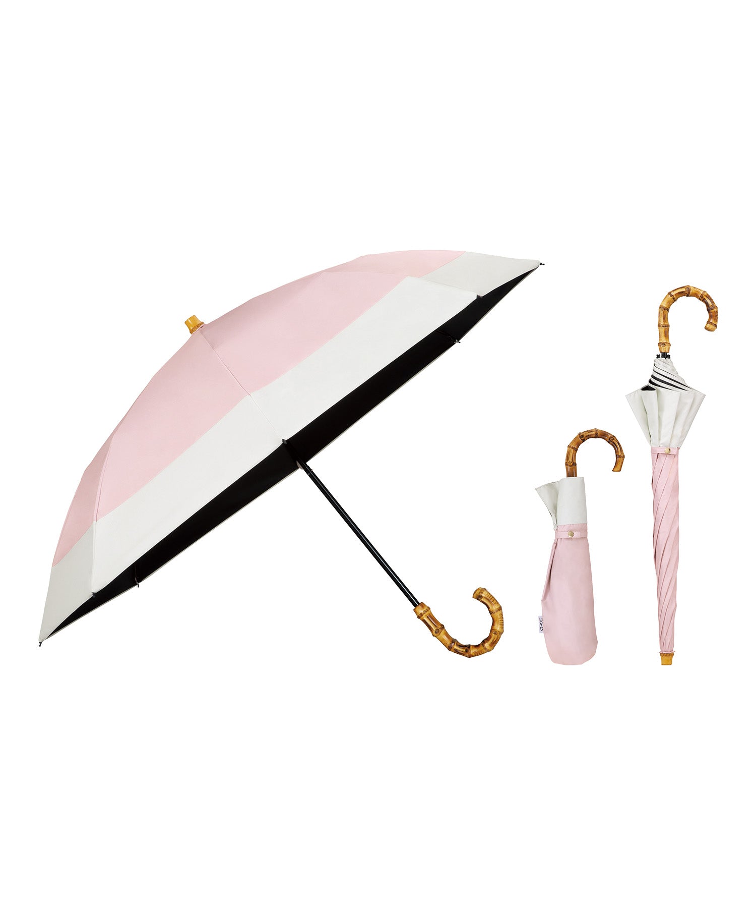 【Wpc.公式】最強の日傘 UVO(ウーボ)2段折 切り継ぎ ミニ 50cm 完全遮光 UVカット100% 遮熱 晴雨兼用 2WAY レディース 折りたたみ傘 折り畳み傘(ピンク×オフ) ピンク×オフ