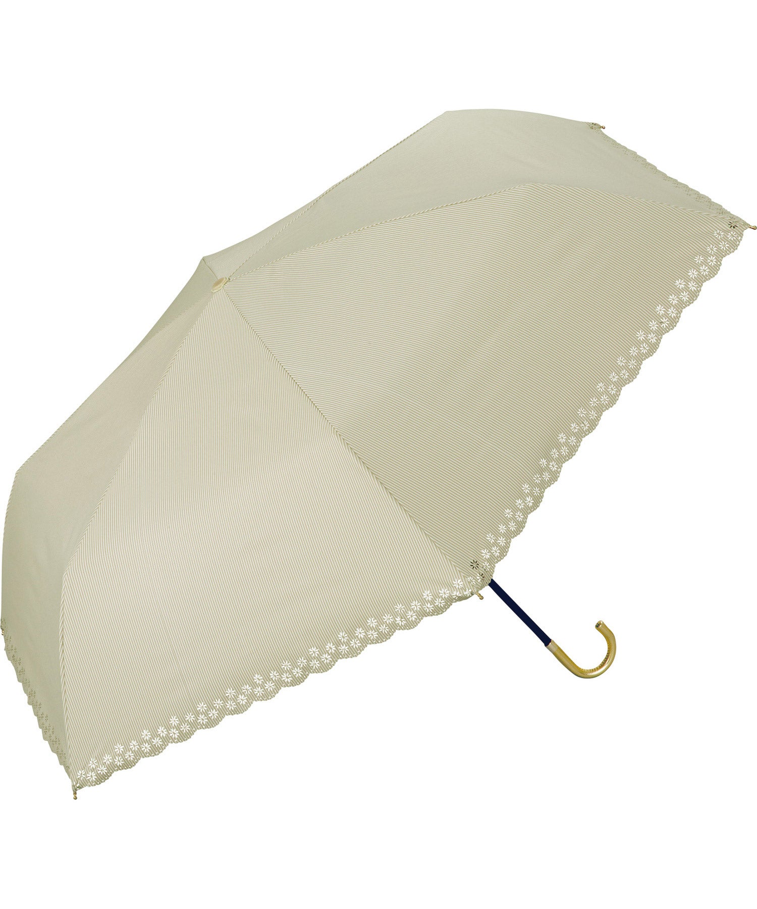 【Wpc.公式】日傘 遮光フラワーカットストライプ ミニ 55cm 完全遮光 UVカット100% 遮熱 晴雨兼用 大きめ レディース 折り畳み傘