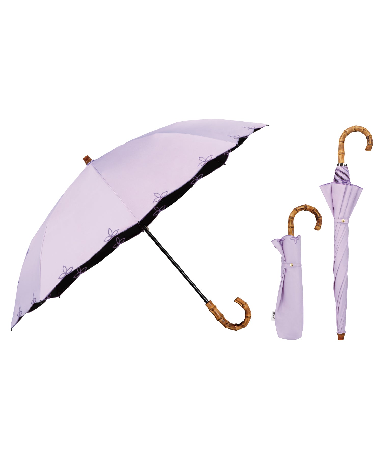 【Wpc.公式】最強の日傘 UVO(ウーボ) 2段 刺繍スカラップ 親骨50cm 完全遮光 遮熱 UVカット100% 晴雨兼用 レディース 折りたたみ 折りたたみ傘(ラベンダー) ラベンダー