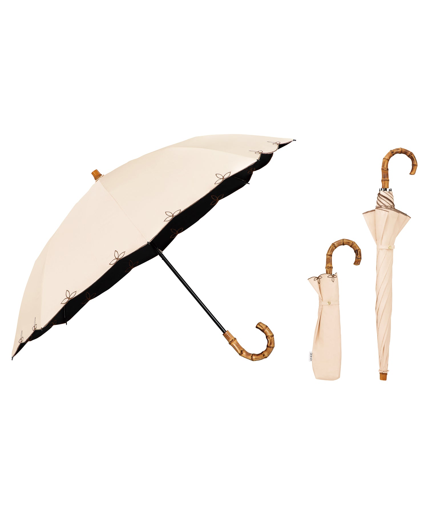 【Wpc.公式】最強の日傘 UVO(ウーボ) 2段 刺繍スカラップ 親骨50cm 完全遮光 遮熱 UVカット100% 晴雨兼用 レディース 折りたたみ 折りたたみ傘(ベージュ) ベージュ