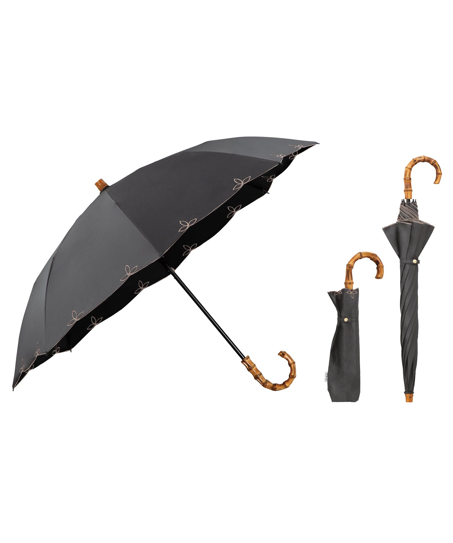 【Wpc.公式】最強の日傘 UVO(ウーボ) 2段 刺繍スカラップ 親骨50cm 完全遮光 遮熱 UVカット100% 晴雨兼用 レディース 折りたたみ 折りたたみ傘(ブラック) ブラック