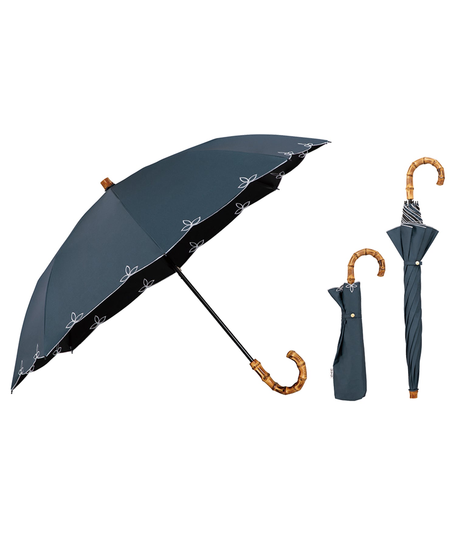 【Wpc.公式】最強の日傘 UVO(ウーボ) 2段 刺繍スカラップ 親骨50cm 完全遮光 遮熱 UVカット100% 晴雨兼用 レディース 折りたたみ 折りたたみ傘(ブルーグレー) ブルーグレー