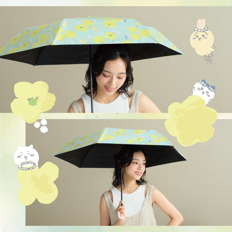 【Wpc.公式】日傘 遮光 ちいかわ 花かんむり/ねむい ミニ 完全遮光 遮熱 晴雨兼用 折りたたみ傘 (イエロー) イエロー