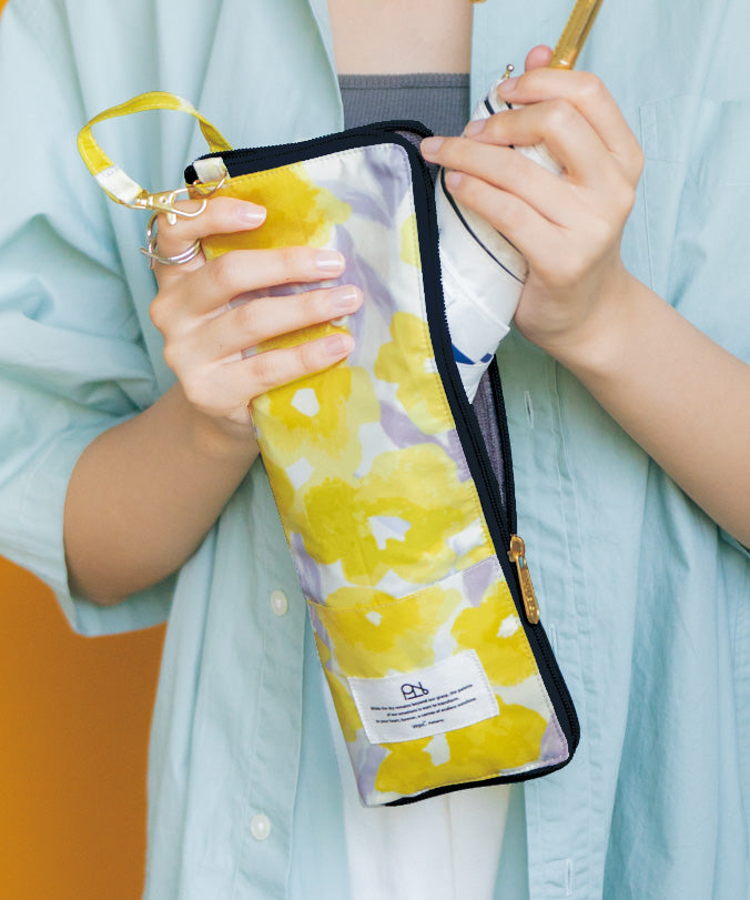 【Wpc.公式】レイングッズ アンブレラケース 折りたたみ 傘ケース 傘入れ 傘袋 フック付き ペットボトルホルダー (グラデーションフラワー イエロー) グラデーションフラワー イエロー