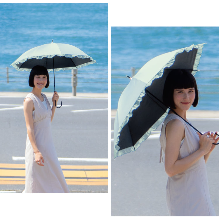 【Wpc.公式】日傘 遮光クラシックフリル 完全遮光 遮熱 UVカット 晴雨兼用 レディース 長傘 (ベージュ) ベージュ