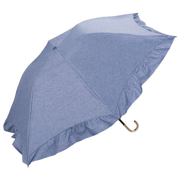 【Wpc.公式】日傘 遮光ドームパラソルフリル ミニ 大きい 完全遮光 遮熱 晴雨兼用 折りたたみ (ブルー) ブルー