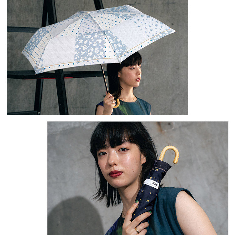 【Wpc.公式】雨傘 フローラルパッチワーク ミニ 軽量 晴雨兼用 傘 レディース 折りたたみ傘 (ネイビー) ネイビー