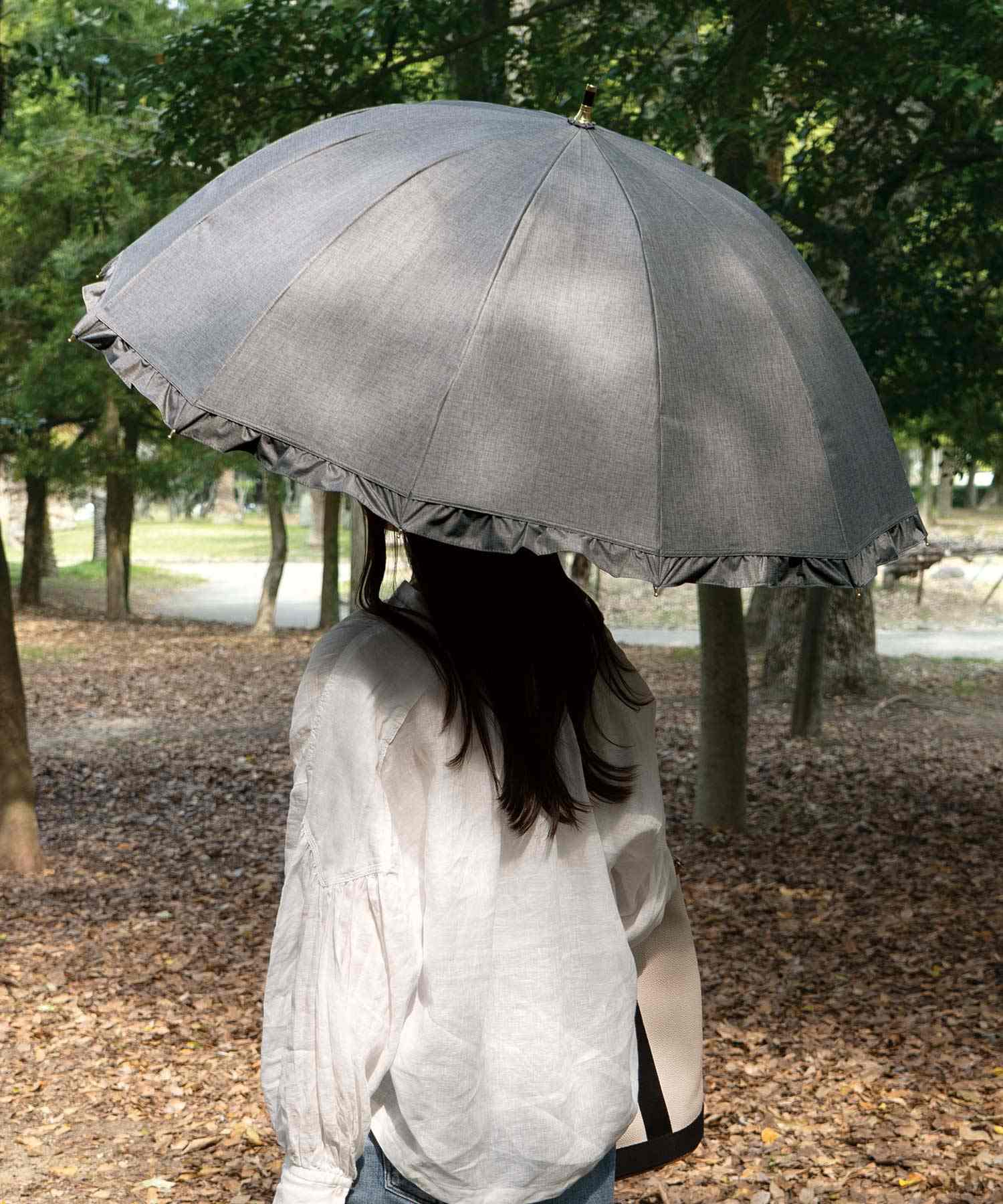 【Wpc.公式】最強の日傘 UVO(ウーボ) 12本骨 フリル 親骨55cm 大きい 耐風 完全遮光 遮熱 晴雨兼用 UVカット100% 風に強い レディース 大きめ おしゃれ 傘 長傘(グレー) グレー