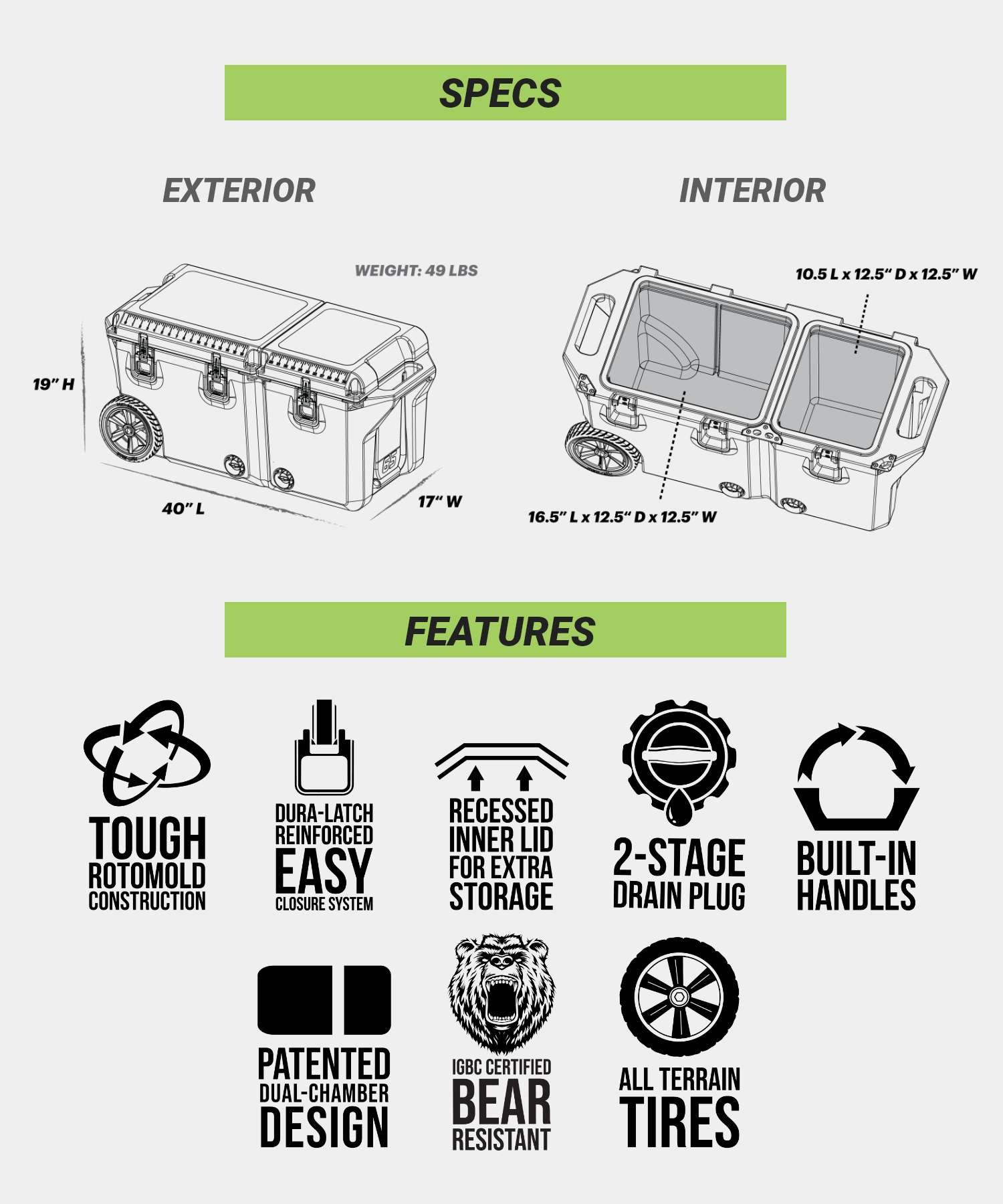 Wild Gear WyLD GEAR Wild Gear WYLD GEAR Hard Cooler FREEDOM Series 65 QT Cooler Unisex Leisure Camping Equipment made in USA