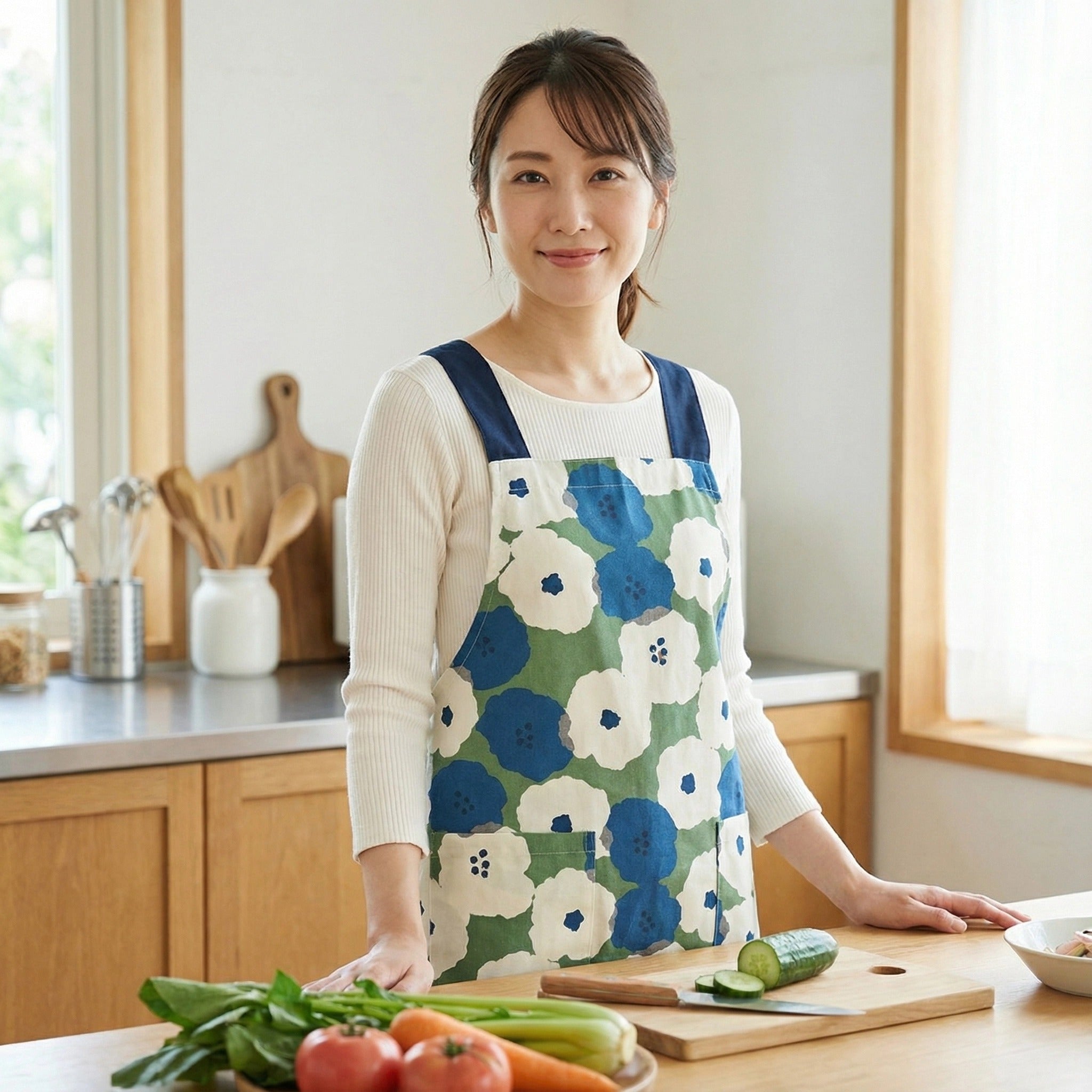 ダブリュピーシー パターンズ Wpc. Patterns ピオニー柄 フリークロス型エプロン (グリーン) グリーン