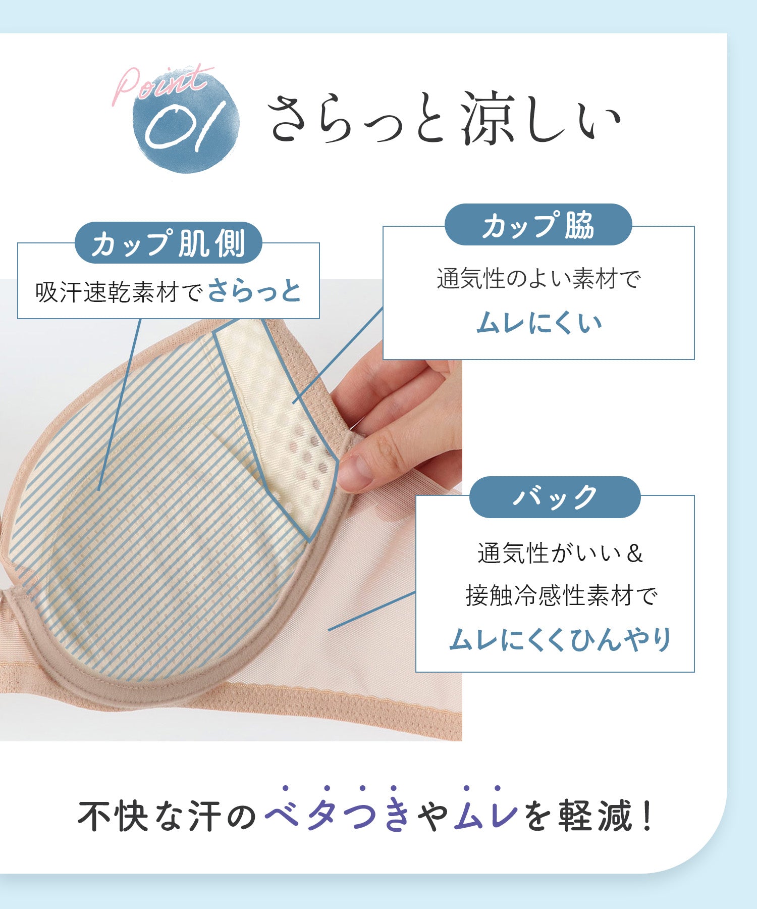 ウイング Wing ブラジャー 汗のベタつきや不快感を軽減 軽やかなつけごこち 背中すっきり 【夏のうすかるブラ】 春 夏 (BL) BL