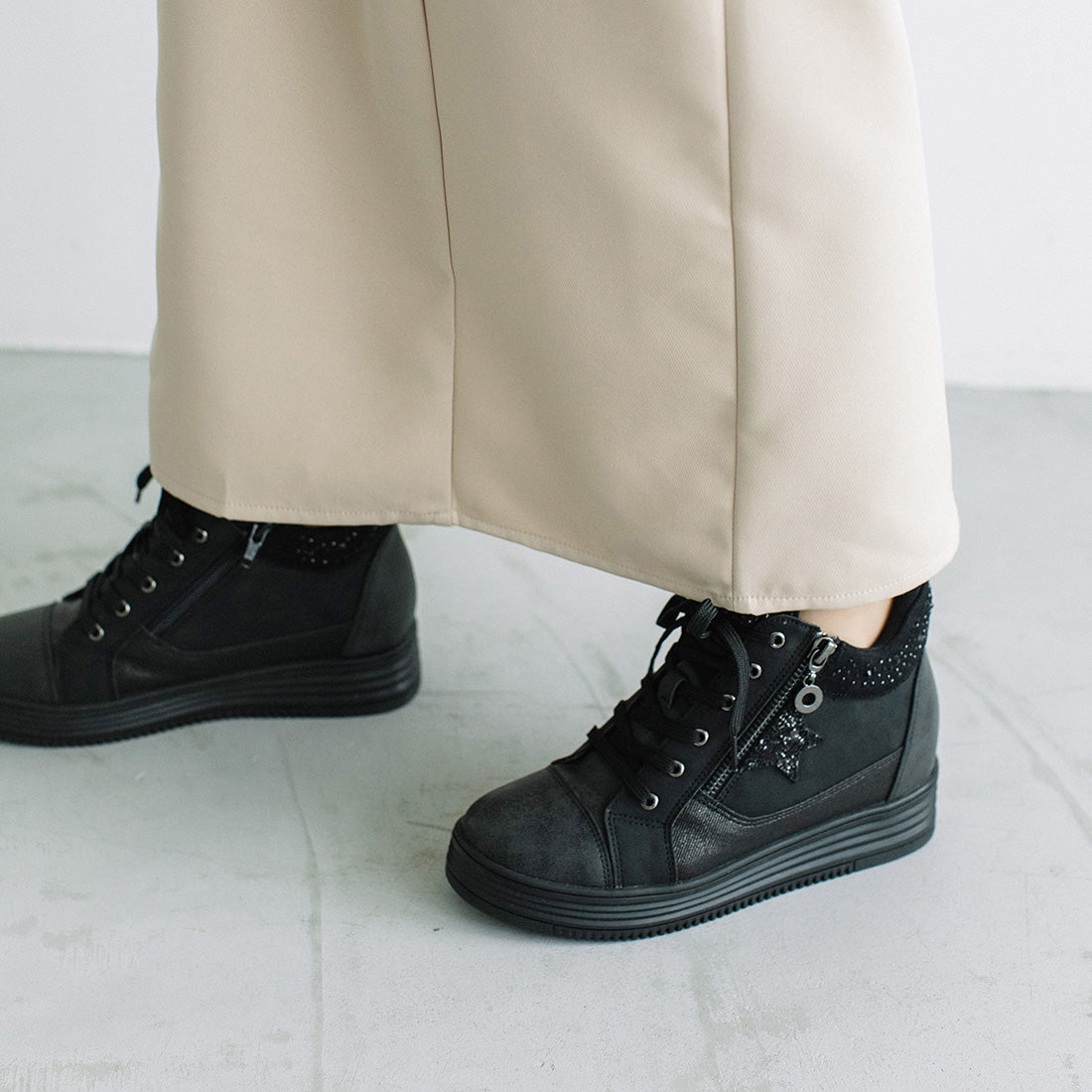 銀座華盛頓 WASHINGTON 星星圖案內增高厚底高筒運動鞋