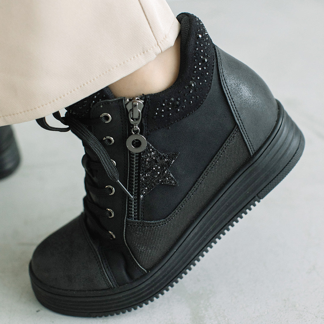 銀座華盛頓 WASHINGTON 星星圖案內增高厚底高筒運動鞋